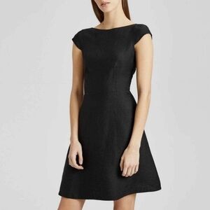 THEORY Size 6 Black Linen Cotton Short Cap Sleeve Shift Dress